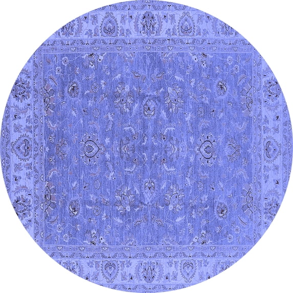 Ahgly Company Machine Washable Indoor Round Oriental Blue Industrial Area Rugs, 8' Round