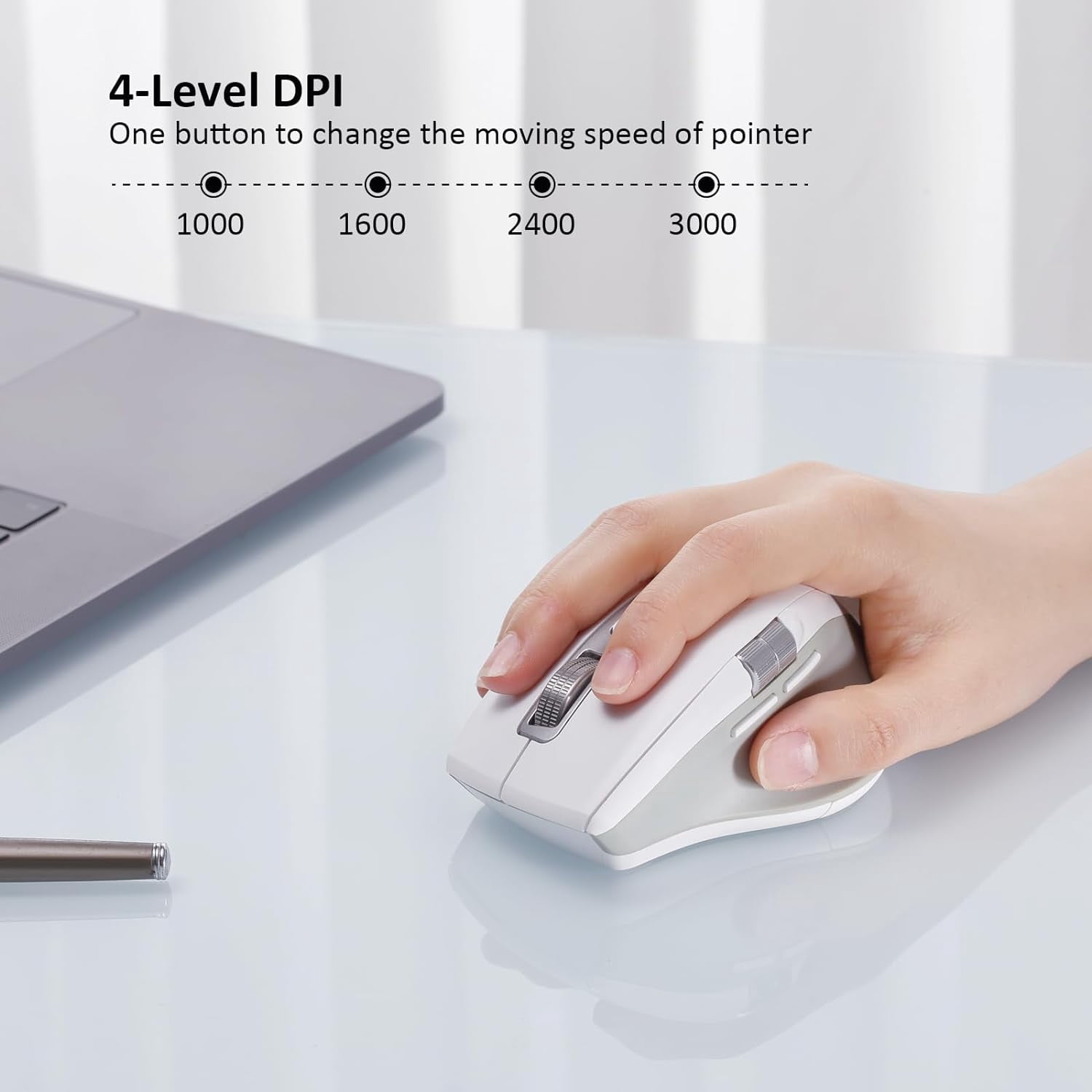 Wireless Bluetooth with Smart Flying Scroll, Thumb Scroll Ergonomic Mice, Silent Multi-Device for Computer, Laptop, iPad, Tablet, MacBook (White)