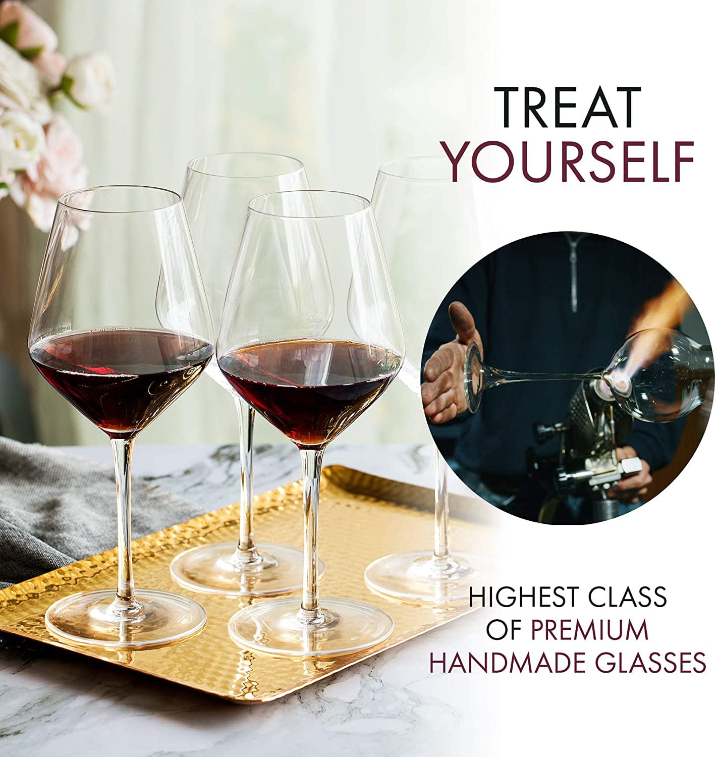 Elixir Glassware Red Wine Glasses - Set of 4 Hand Blown Large Wine