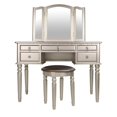 Bobkona St. Croix 3 Fold Mirror Vanity Table with Stool Set, Cherry