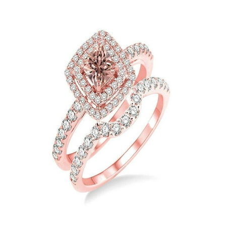 Jeenjewels Double Halo 1 50 Carat Princess Cut Morganite And Jeenjewels Double Halo 1 50 Carat Princess Cut Morganite And Diamond Wedding Set In 14k Rose Gold Engagement Ring