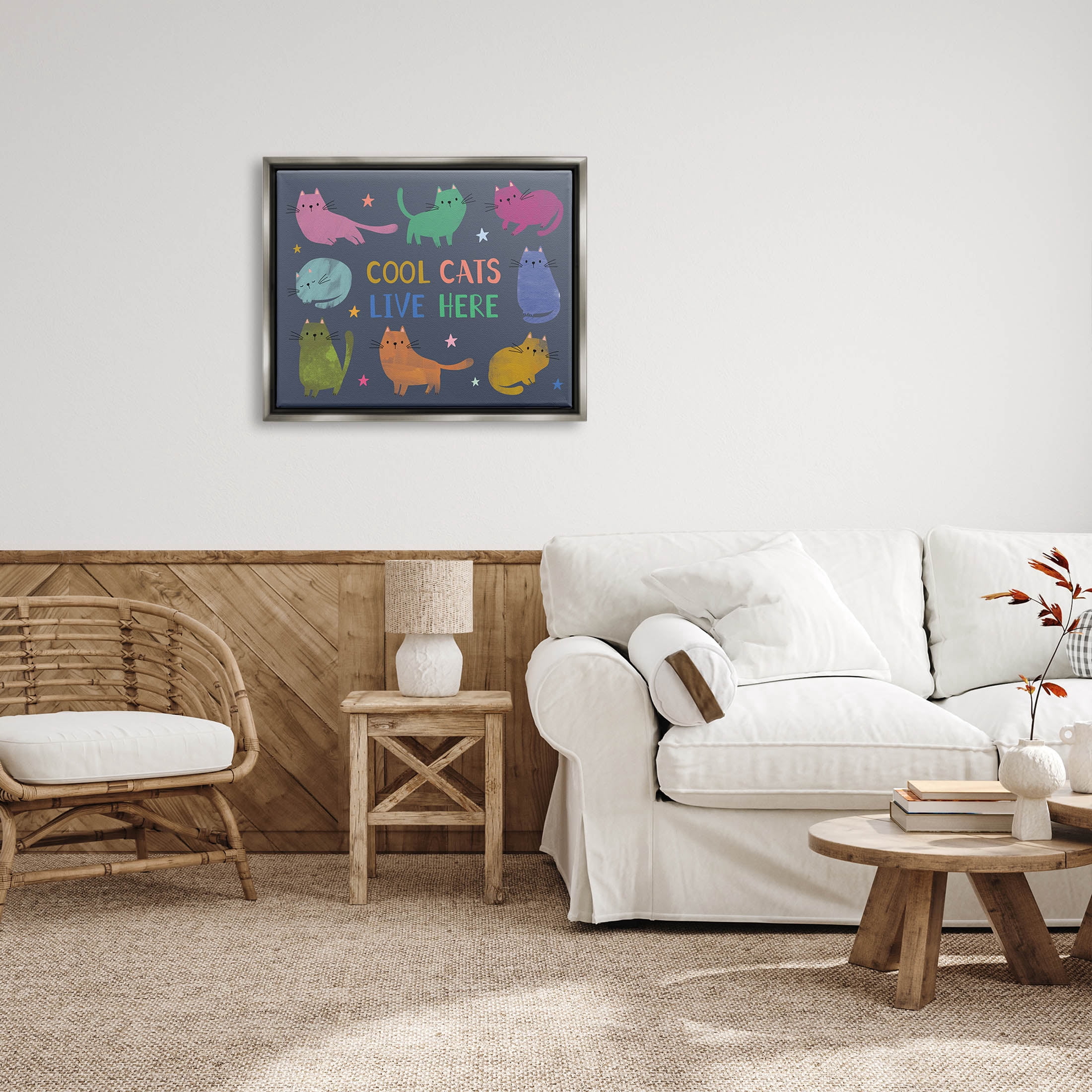 Cool Cats Live Here Phrase Animals & Insects Graphic Art Luster Gray Framed Art Print Wall Art