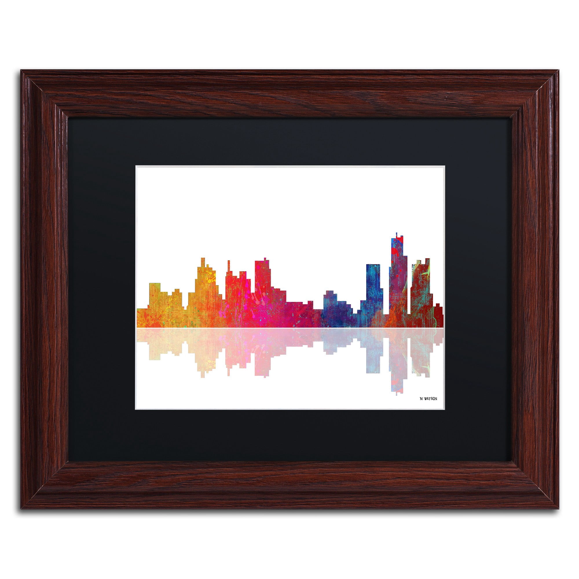 Trademark Fine Art "Boston Massachusetts Skyline" Canvas Art by Marlene Watson Black Matte, Wood Frame
