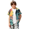 thumbnail image 3 of Abcomgle Hawaiian Shirts for Girls 7-8 Cartoon Palm Tree Sunset Print Funny Hawaiian Shirt Button Down Short Sleeve Holiday Hawaiian Clothes for Boys,Earthy Yellow,12-13Years, 3 of 5