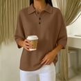 thumbnail image 4 of LLYWEY Sudadera de Mujer con Cierre Parcial de Botones, Blusas de Manga 3/4 para Mujer con Botones y Cuello, Tejido Corte Holgado Casual, Suéter Tipo Pulóver Marrón S, 4 of 8