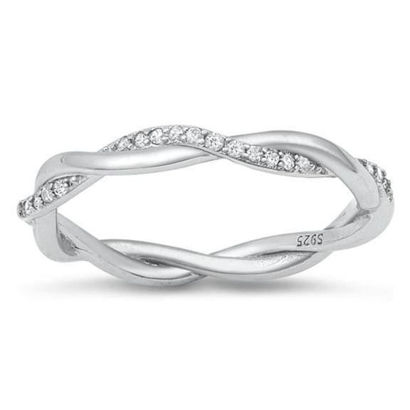 Infinity Knot Wave Lace White Cubic Zirconia Ring .925 Sterling Silver Band Jewelry Female Size 9