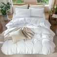 thumbnail image 5 of MooMee 100% Washed Cotton Duvet Cover Set King Size Linen Like Textured Breathable Lightweight 3-Piece (Bright White, 104"x90"), 5 of 7