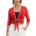 thumbnail image 2 of Vinsonshop Women's 2026 Summer Lightweight Short Bolero Cardigan Shrug Sheer Tie Front Top 3/4 Sleeve Jacket for Dress Red XXL, 2 of 7