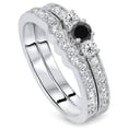 thumbnail image 2 of Pompeii 3/4ct Round Black Diamond Three Stone Wedding Engagement Ring Set 10K White Gold, 2 of 2