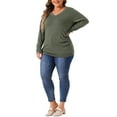 thumbnail image 2 of Agnes Orinda Plus Size Long Sleeve Blouses for Women V Neck Knitted Buttons Decor Ruched Tops, 2 of 6