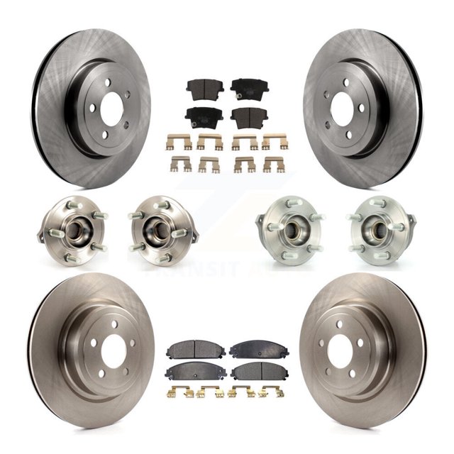 Transit Auto Front Rear Hub Bearing Assembly Disc Brake Rotor and Ceramic Pad Kit (10Pc) for Car 2010 2012-2013 Dodge Charger AWD with 5.7L with Police Package Left Right (Driver Passenger) KBB-110342