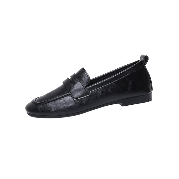 Avrnliq Womens Slip-On Loafers Black Synthetic Faux Leather Flat Shoes Comfortable for Casual & Office Wear,Size 38