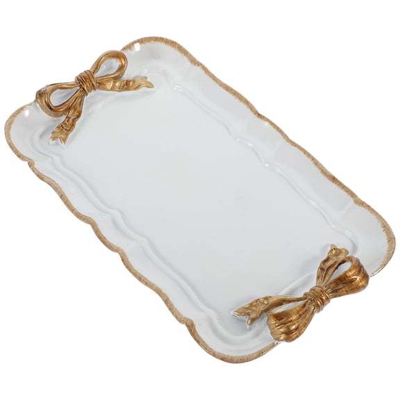 Topbathy Vintage Decorative Tray Towel Holder Bow Knot Resin Dish Fruit Tray Jewelry Organizer for Home Coffee Table Vanity 7.66x4.52x0.79in