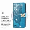 thumbnail image 3 of Dteck for Oneplus Nord N200 5G 2021 Released Bling Diamond Butterfly Embossed Wallet Flip PU Leather Magnetic Card Slots with Stand Cover, Blue Butterfly, 3 of 7