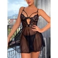 thumbnail image 2 of SHOWMALL Women's Lingerie Lace Babydoll Nightdress, Adjustable Strap Cutout Chemise Sleepwear, Sexy V Neck Sheer Mesh Nightgown, Black M, 2 of 6