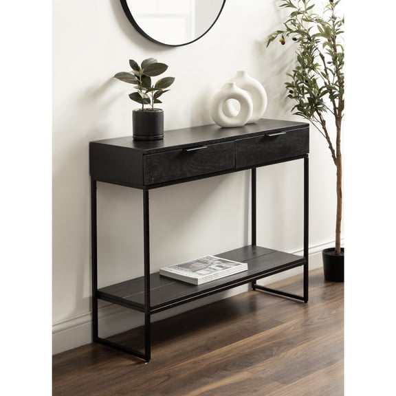 Kate and Laurel Malone Modern Wooden Console Table with Wood Shelf, 36 x 13 x 31, Black, Transitional Wood Entryway Table with Shelf and Drawers for Entry Storage Options