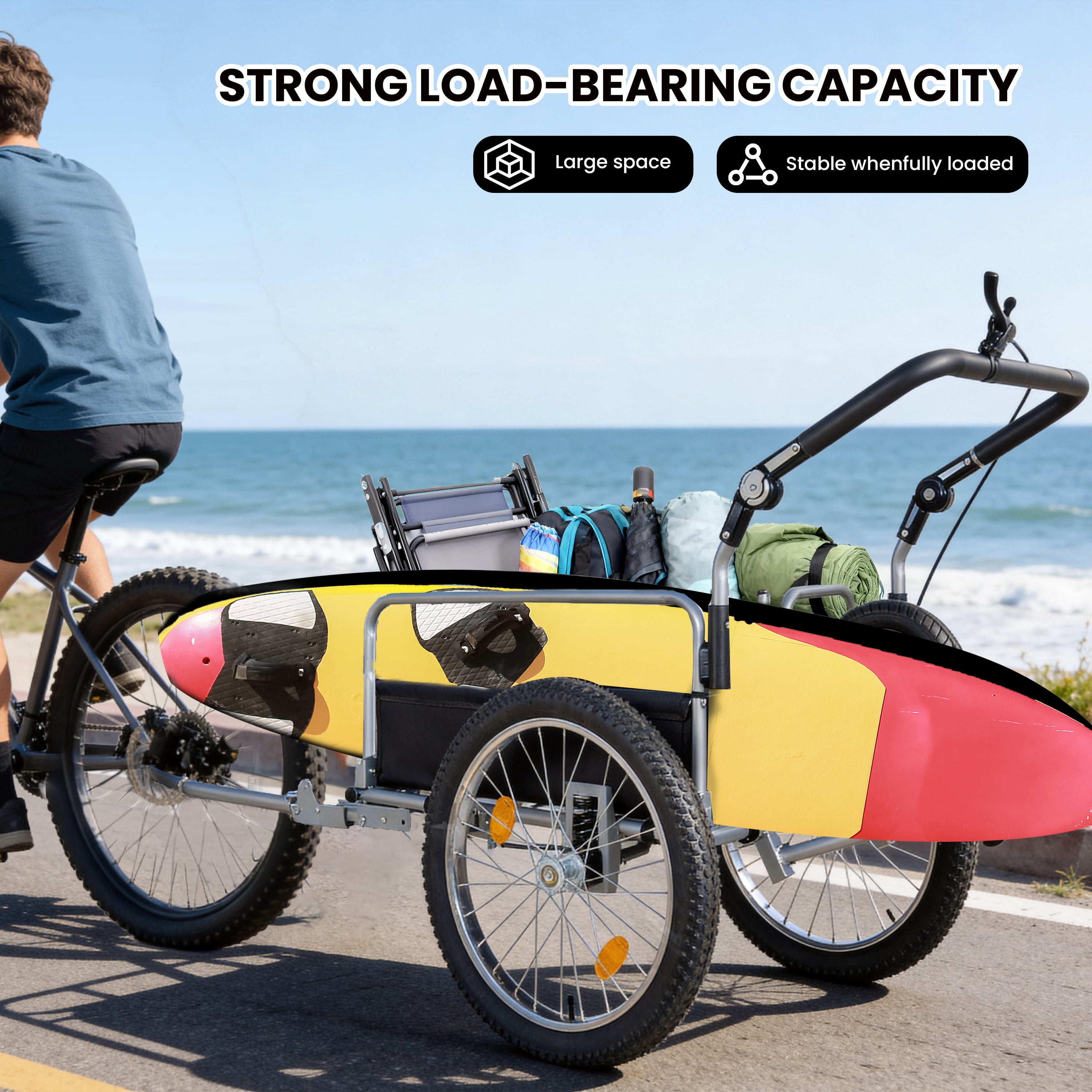 3-in-1 Heavy-Duty Bike Cargo Trailer, Upgraded 20"x2.6" Wide Fat Tires, 150lbs Capacity, Steel Frame, Convertible Stroller & Pull Cart w/Suspension