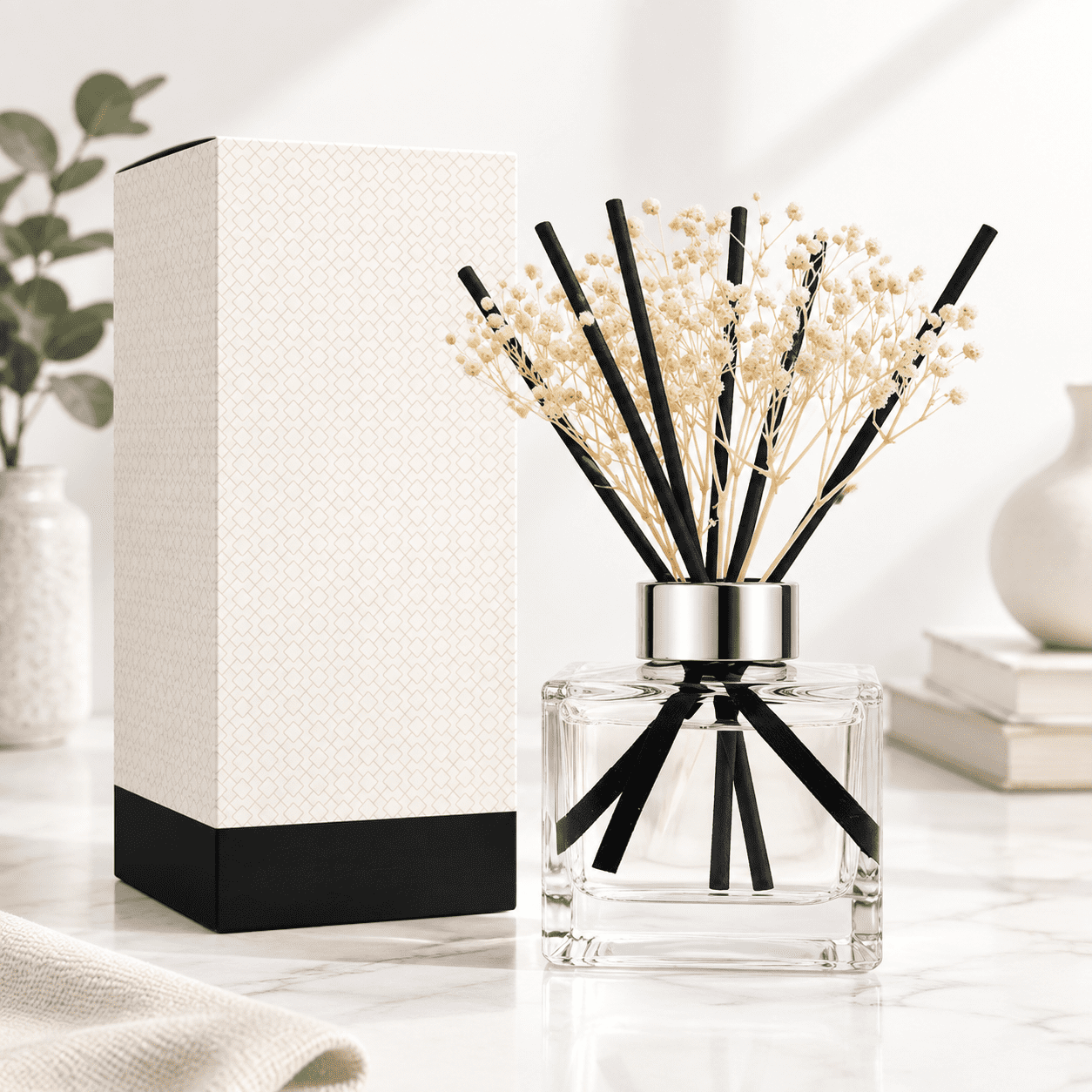 Fresh Linen Scented Reed Diffuser Set for Home and Bathroom Decor