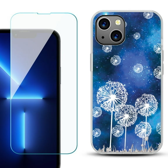 OneToughShield ® for iPhone 15 Fashion Phone Case, with Tempered Glass Screen Protector - Dandelion Stars