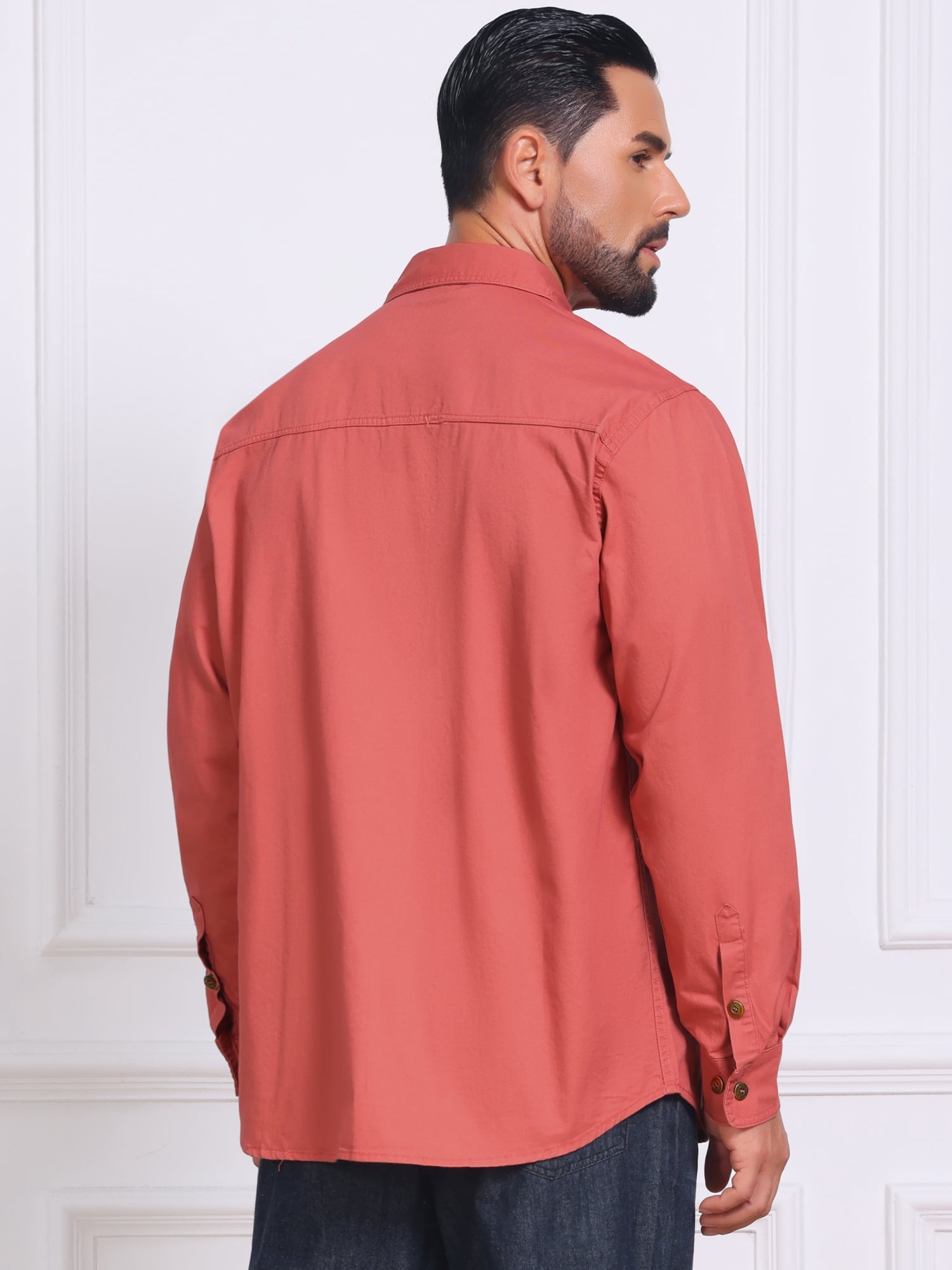 DARING DIVA Men's Casual Workwear Long Sleeve Button Down Hiking Shirts S Red