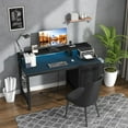 thumbnail image 2 of Gaming Desk with LED Lights and Power Outlets, 47 inch Computer Desk with Fabric Drawers, Reversible Home Office Desk with Monitor Stand, Black, 2 of 18