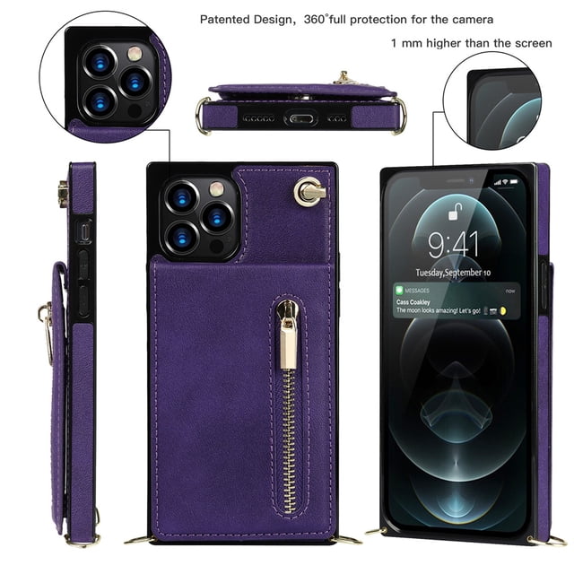 VONKY Wallet Case for PU Zipper Wallet Smartphone Case with Card Holder & Shoulder Strap TYPE5