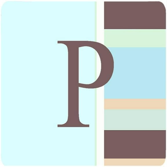 Monogram - Blue Stripes Foam Coasters Initial Letter P, Set Of 4