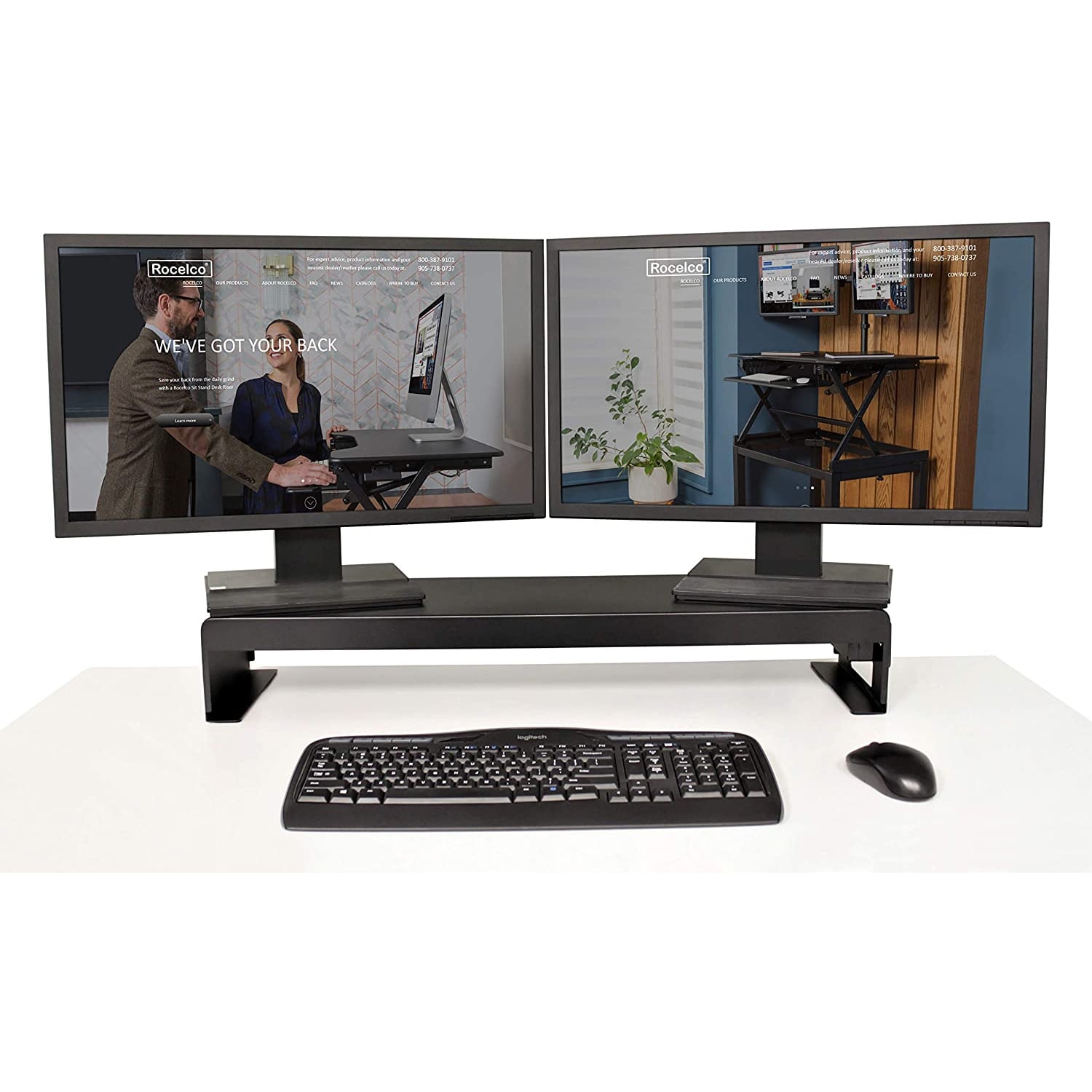 Rocelco 30" Premium Dual Monitor Stand with AC Power Supply & USB 2.0 Charging | Metal Laptop TV PC Riser Shelf with Keyboard Mouse Storage and Cable Management | Black (R DMS)