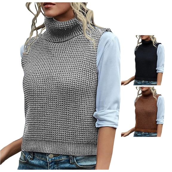 Unir Fall Sweater Vest For Women, Sleeveless Turtleneck Loose Knit Pullover Vest, Cropped Knitted Tank Layering Top, 1 Piece Garment, S‑M‑L, True To Size