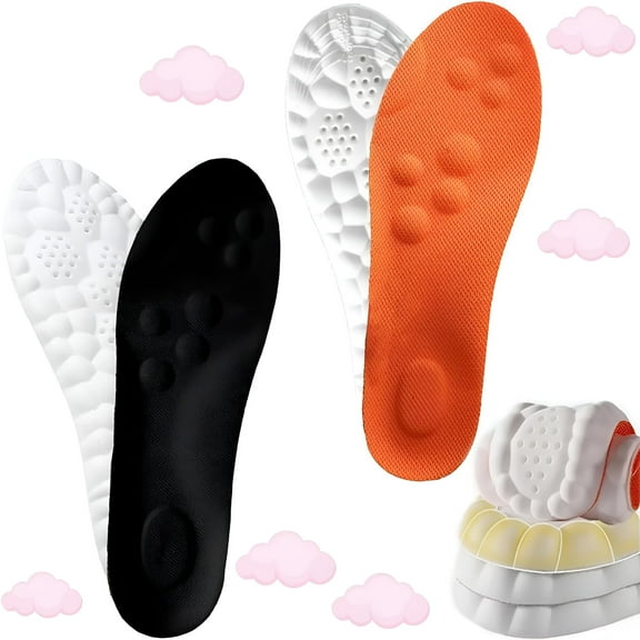 TELOLY 2 Pairs Breathable Soft Memory Foam Orthopedic Massage Insoles for Men Women Memory Foam Shoe Inserts (Orange1 Black1, Men 11.5-12.5 / Women 13-14)