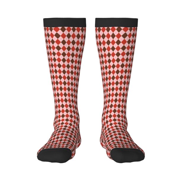 Balery Red and Brown Squares Calcetines novedosos Calcetines deportivos Calcetines hasta la rodilla Calcetines de algodón Calcetines originales y geniales
