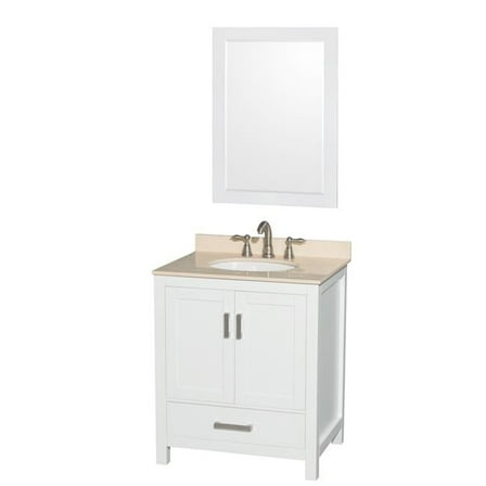 Wyndham Collection  30 in. Sheffield Single Bathroom Vanity in White with White Carrera Marble Countertop - Undermount Square Sink & No Mirror