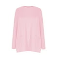 thumbnail image 4 of Royisotas Casual Tops for Women Plus Size Fall and Winter Pink Solid Color Long Sleeve Plus Size Womens Blouses Loose Fit Crew Neck Pocket T Shirts, 4 of 5