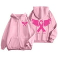 thumbnail image 3 of Breast Cancer Awareness Hoodies for Women 2025 Pink Ribbon Graphic Zip Up Hooded Sweatshirt with Pockets Jackets Coat, 3 of 7