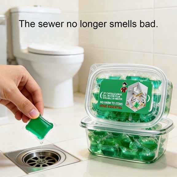 Sewer Odor Blocker Gel Capsules Drain Care Pods Scented Green for Kitchen and Bathroom