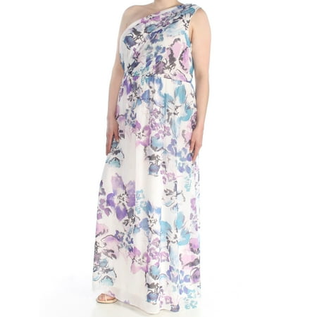 Asymmetrical Gown - RALPH LAUREN Womens White Floral One Shoulder Gown Sleeveless Asymmetrical Neckline Maxi Baby Doll Evening Dress Size: 18