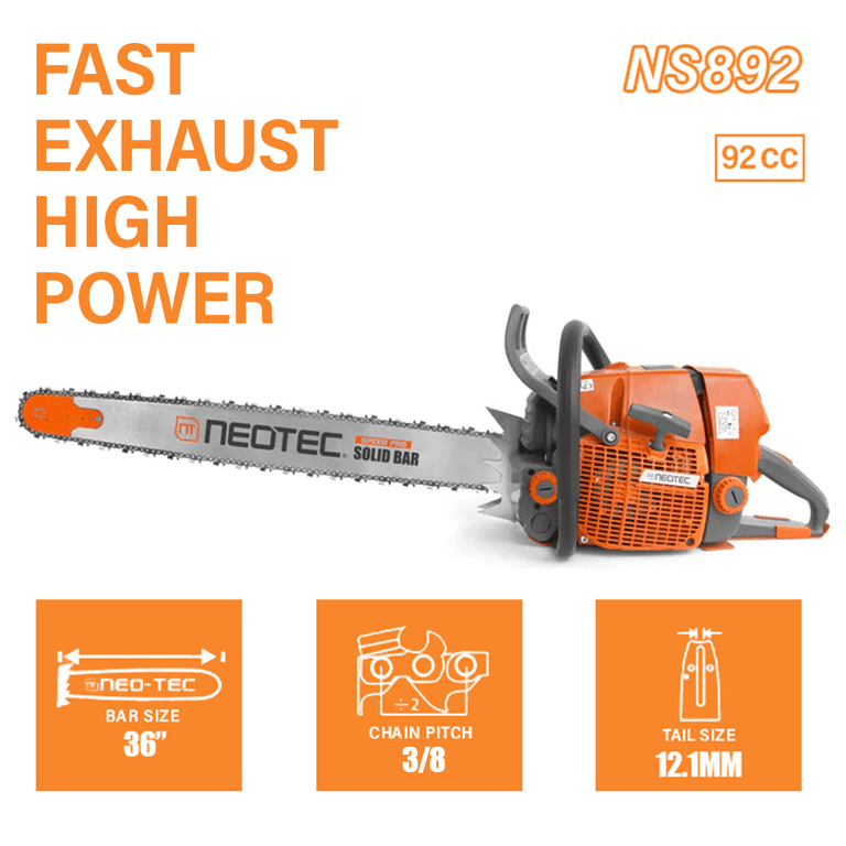 Neotec NS892 92cc 2-Cycle Gas Chainsaw with 36 inch Bar and Chain