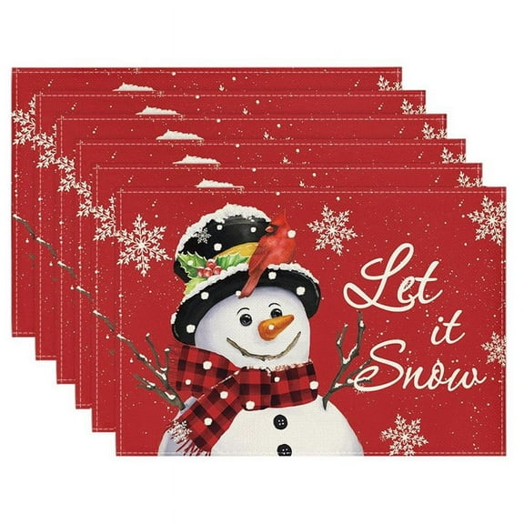 Red Christmas Winter Placemats Set of 6, 12X18 Inch Seasonal Christmas Holiday Table Mats