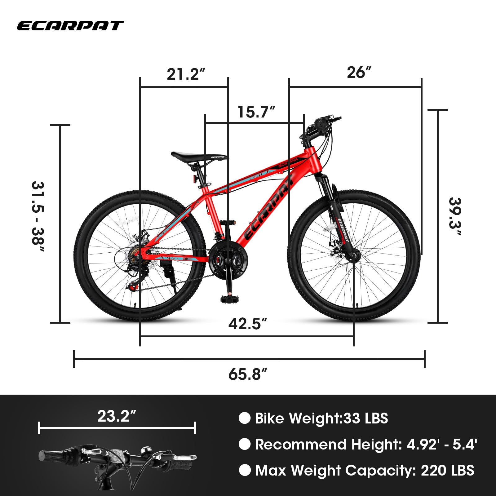 iYofe 24 inch Mountain Bike for Mens Womens, Shimano 21 Speed Bicycle with Dual Disc Brakes, Lightweight Bikes with Aluminium Frame, Fits Riders 4'92" - 5'4", Red