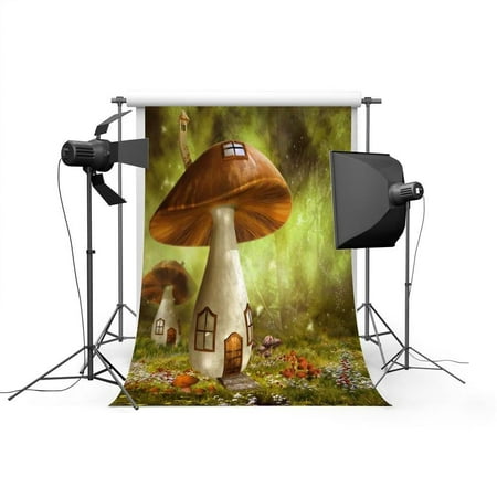 Image of HelloDecor 5x7ft Designed Photography Background Outdoor Fairyland Magical Mushroom House Scene Girls Friends Photo Backdrop For Photo Studio Props Photography Background