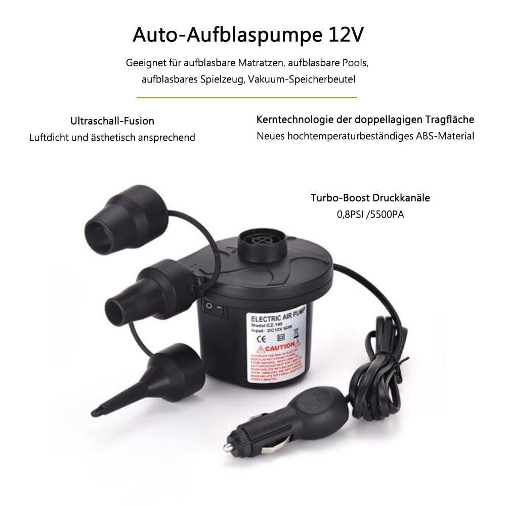 Electric air pump, electric pump compressor for air mattresses, inflatable boats, guest beds, inflatable swimming animals or camping
