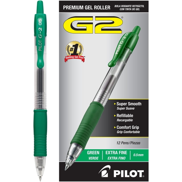 Bolígrafos de gel Pilot G2 Premium con punta extrafina de 0,5 mm, color verde
