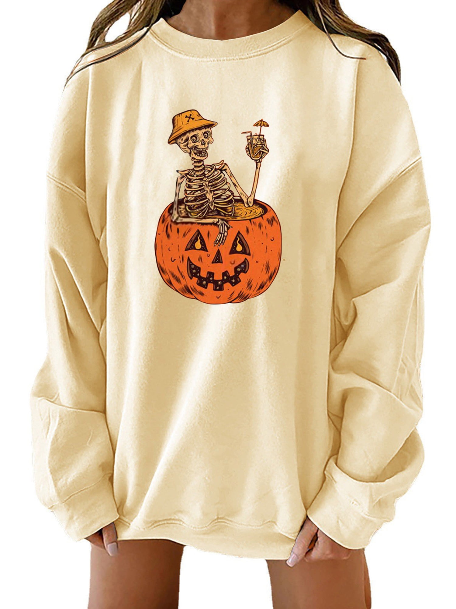 Womens Autumn Sweatshirts Halloween Long Sleeve Pumpkin Ghost Sweater Graphic Tees Pullover Tops Crewneck Sweatshirts