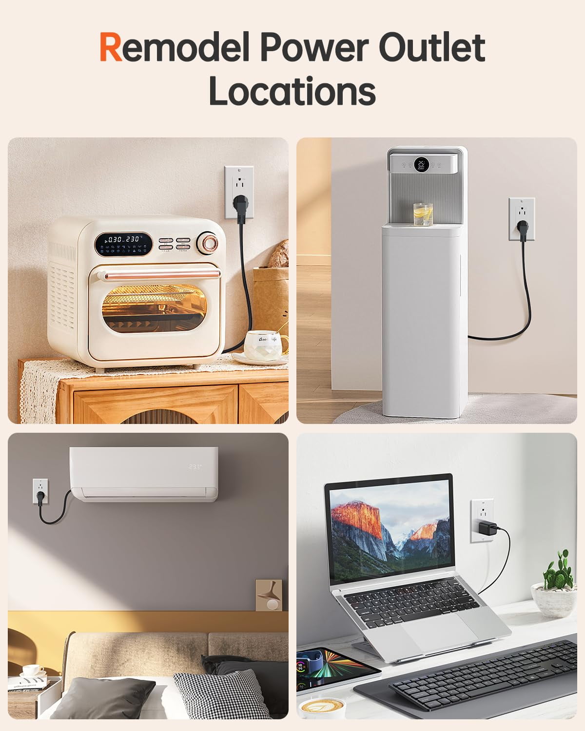 in-Wall Outlet Relocation Kit & Recessed TV Outlet Box | Power Extender for Unreachable Outlets, Cable Concealer System to Hide TV Cords, 2 AC Outlets, Tool-Free Installation, White