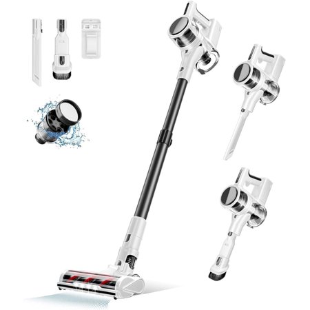 80,000PRM Cordless Vacuum Cleaners for Home, Powerful Vacuum with 2200mAH Battery up to 35 Mins Runtime, 2 Adjustable Modes and Tube Height, Detachable Parts Wireless Stick Vacuum (Light Snow White)