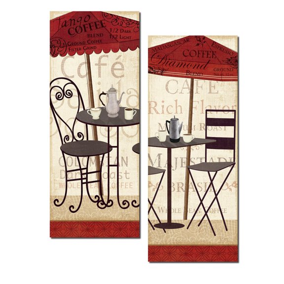 Lovely Cafe Bistro Table and Coffee Panels; Kitchen Decor by Veronique Charron; Two 8x18in Poster Prints