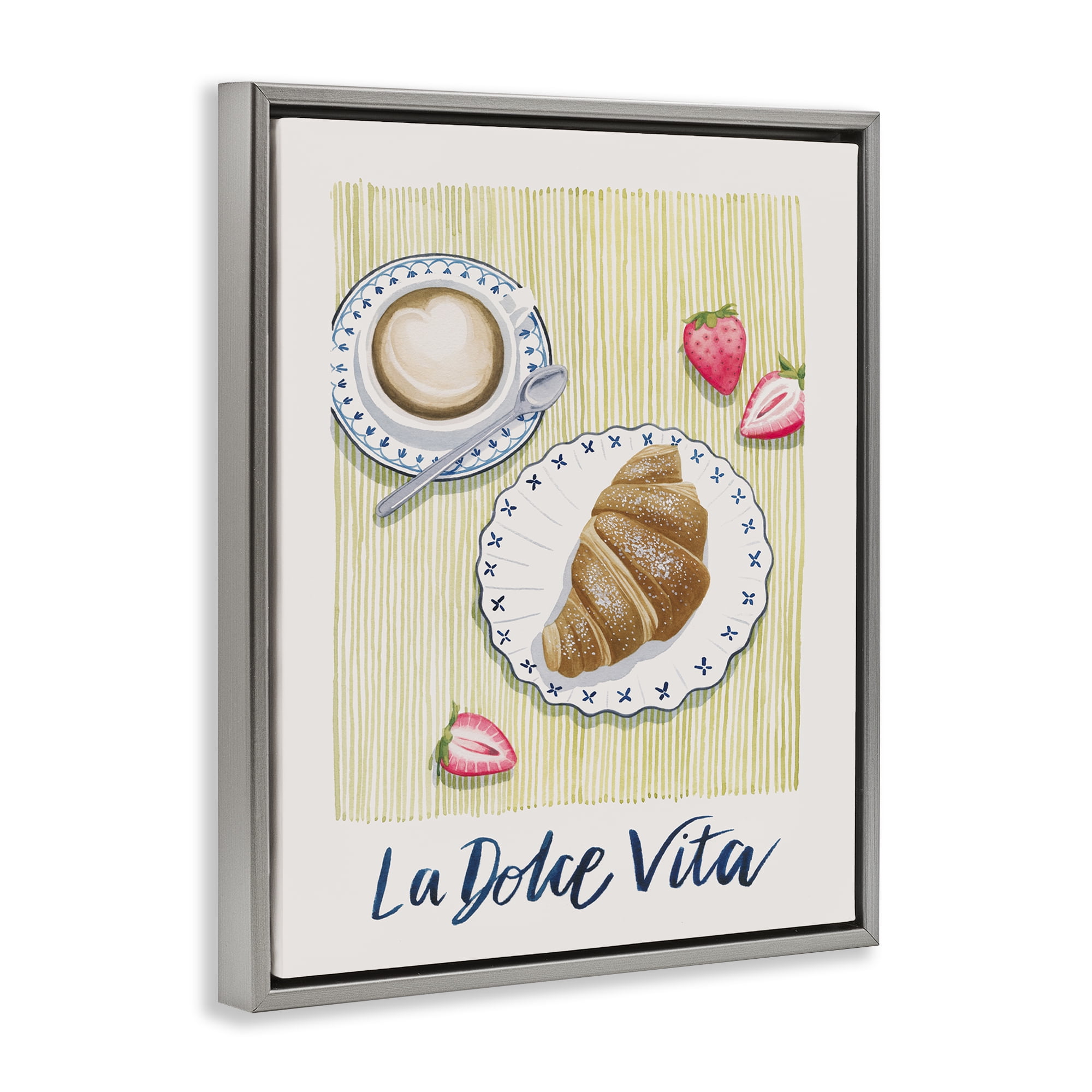 Stupell Industries La Dolce Vita Brunch Food & Beverage Painting Gray Floater Framed Canvas Art Print Wall Art, 17 x 21