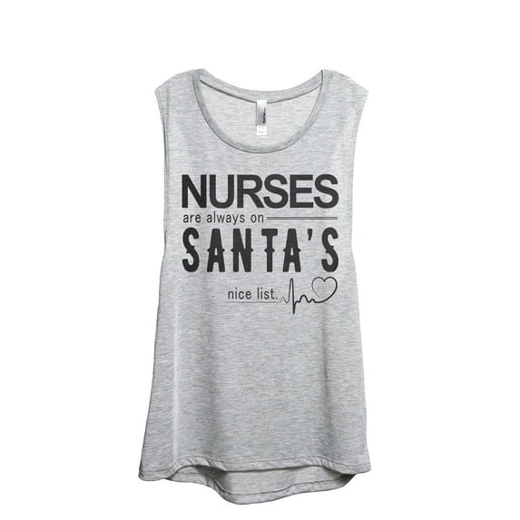 Nurses Are Always On Santa's Nice List Women's Fashion Sleeveless Muscle Workout Yoga Tank Top Sport Grey 2X-Large
