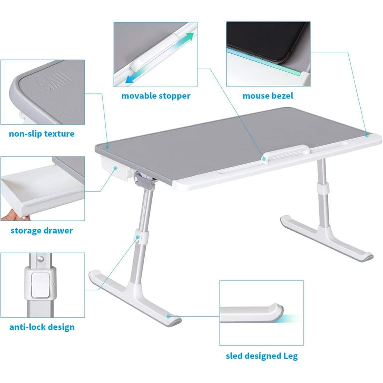 SAIJI Laptop Bed Tray Desk with LED Desk Light, Adjustable Laptop Stand for  Bed, XX-Large PVC Leather Foldable Laptop Table with Book Stand, Wrist  Rest, Extra Leg Room (Gray) - Yahoo Shopping