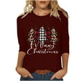 thumbnail image 3 of JURANMO Christmas Shirts for Women Novelty Xmas Trees Graphic 3/4 Sleeve Tops Casual Letter Print Crewneck Blouse Wine S Today's Sales, 3 of 5